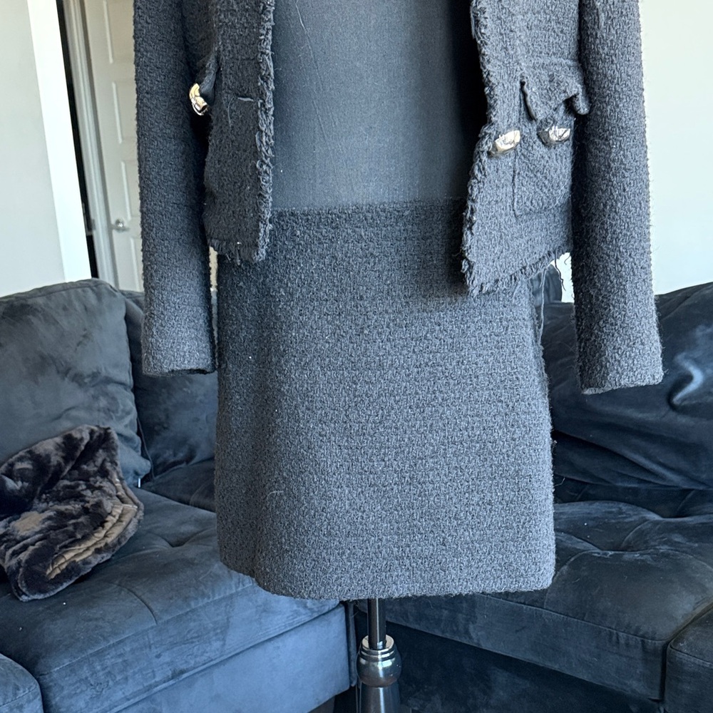 Mango Charcoal Tweed Mini Skirt